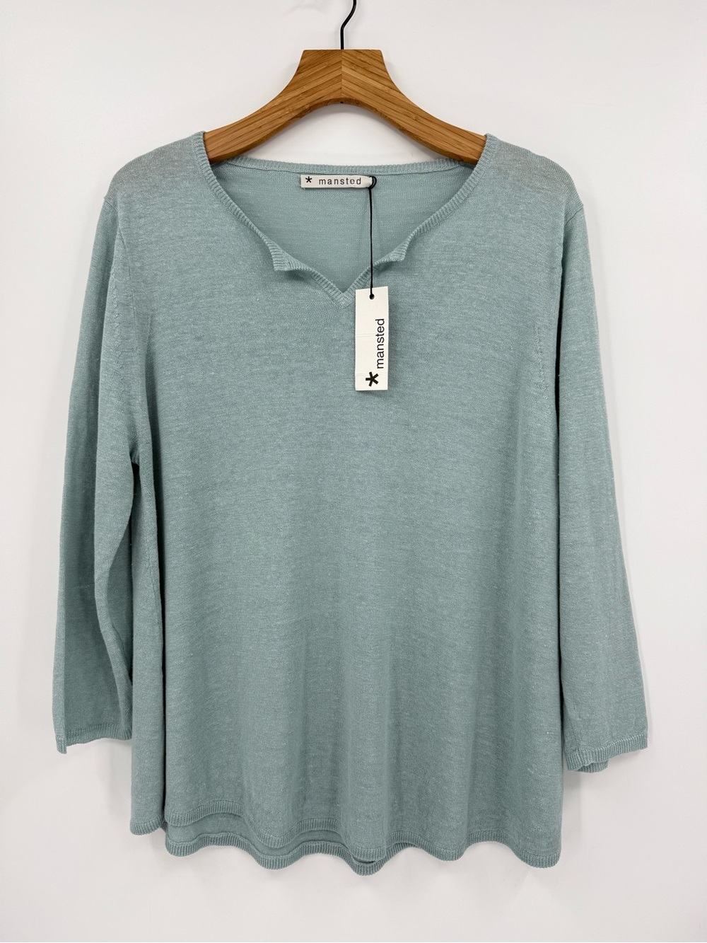 Mansted Pistol Split Neck Linen Pullover Jumper Sweater in Cloud Size XL